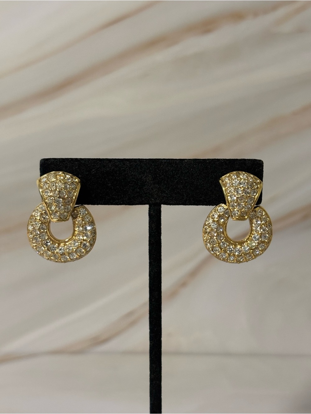 ROMAN Gold Crystal Pavé Door Knocker Earrings 1-1/8”